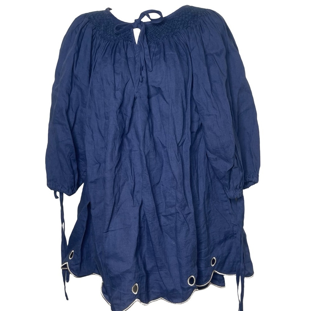 Innika Choo 100% linen blue baby doll mini dress O/S